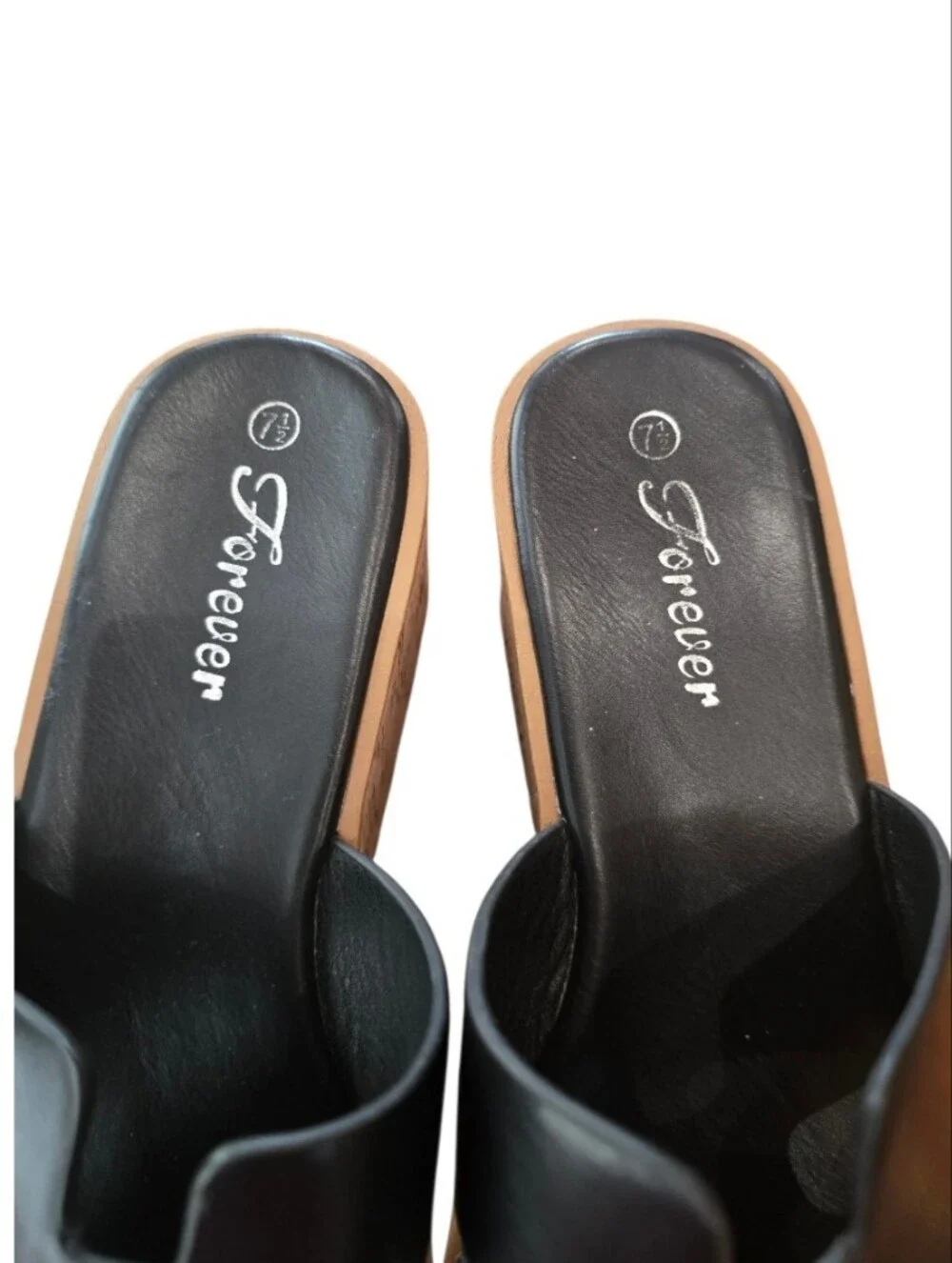 Forever 21 Black Faux Leather Platform Wedge Sandals 7.5